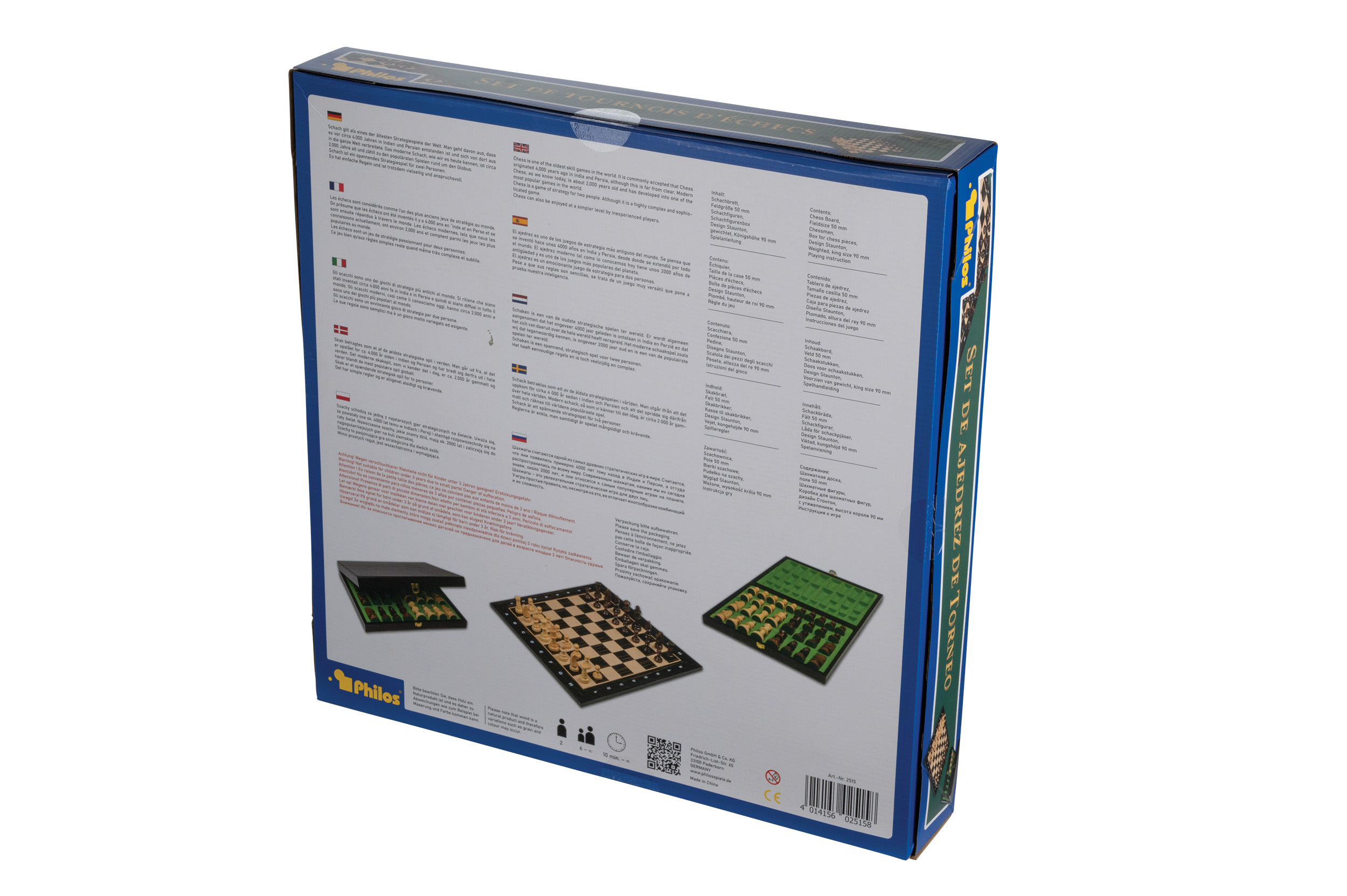 Chess-Set black, Tournament, field 50mm, with wooden case for chess pieces